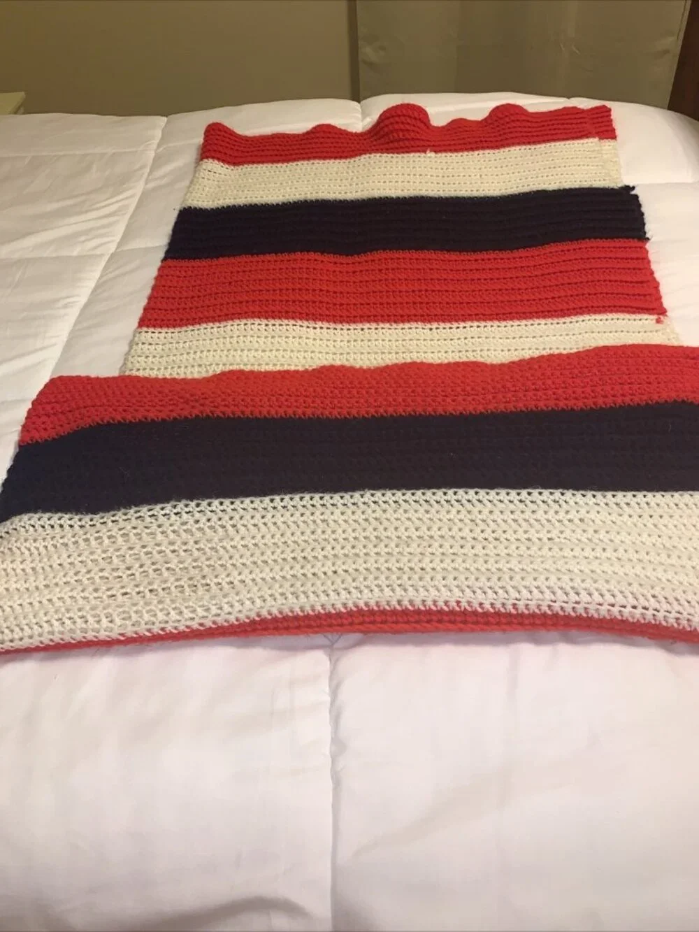 Handmade crochet afghan Red, White/blue 48x54 Patriotic Stripe